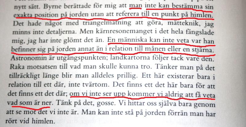 Ur Månpalatset avPaul Auster med understrykningar